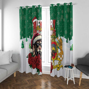 Morocco Christmas Window Curtain Santa Lion With Rose Xmas Vibe