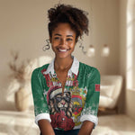 Morocco Christmas Women Casual Shirt Santa Lion With Rose Xmas Vibe LT01