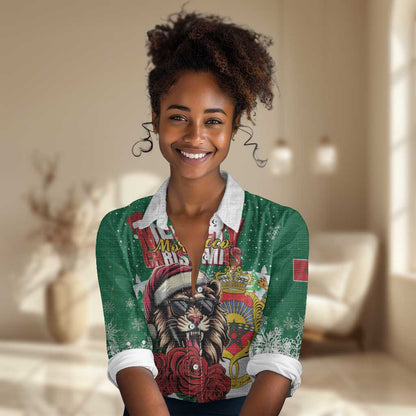 Morocco Christmas Women Casual Shirt Santa Lion With Rose Xmas Vibe LT01