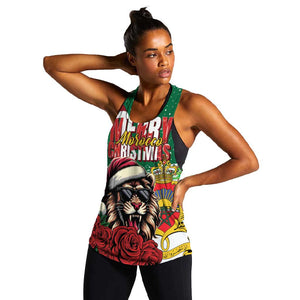 Morocco Christmas Women Racerback Tank Santa Lion With Rose Xmas Vibe