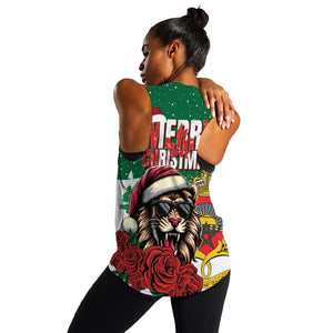 Morocco Christmas Women Racerback Tank Santa Lion With Rose Xmas Vibe