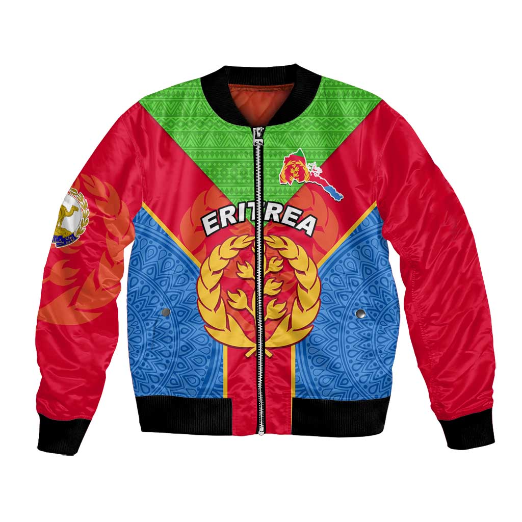 Custom Eritrea Bomber Jacket with Eritrean Emblem Flag and African Pattern Design