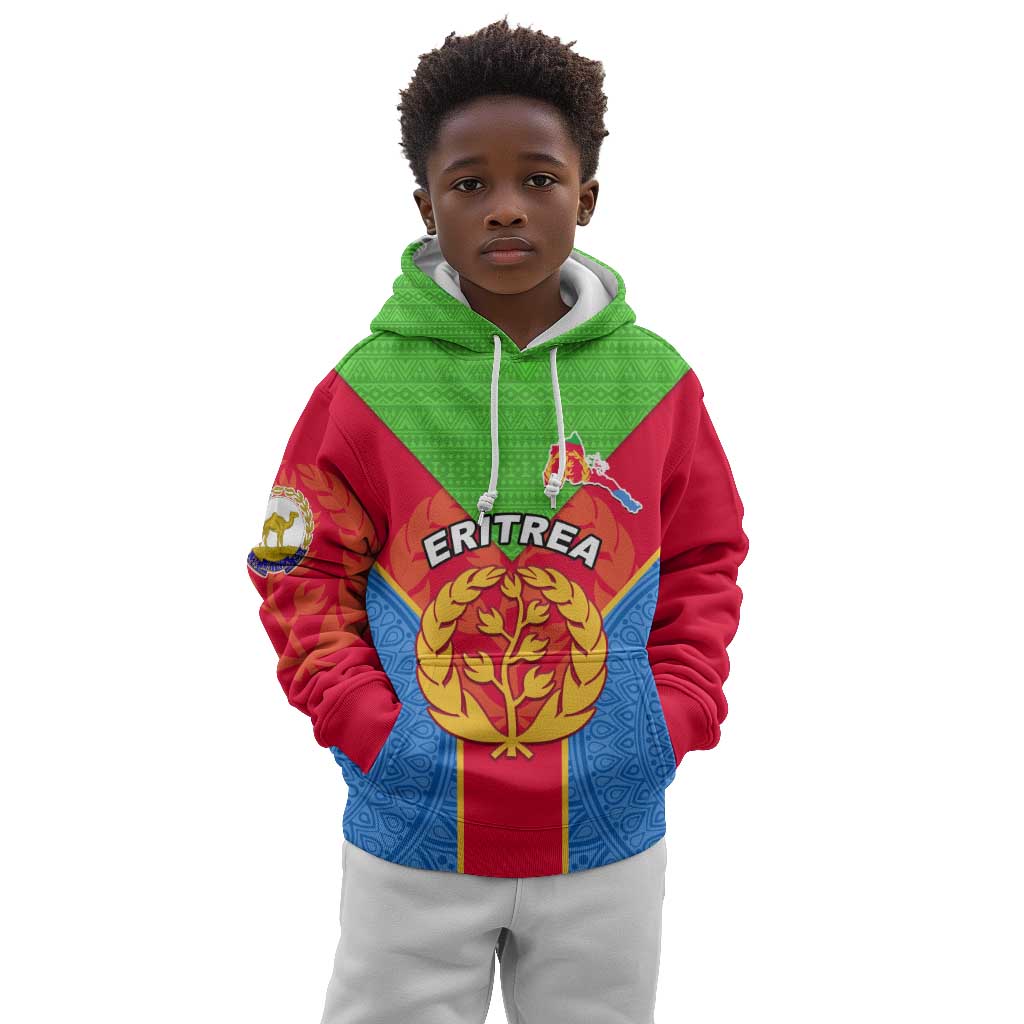 Custom Eritrea Kid Hoodie with Eritrean Emblem Flag and African Pattern Design