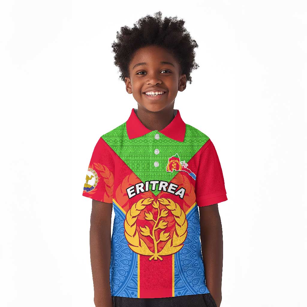 Custom Eritrea Kid Polo Shirt with Eritrean Emblem Flag and African Pattern Design