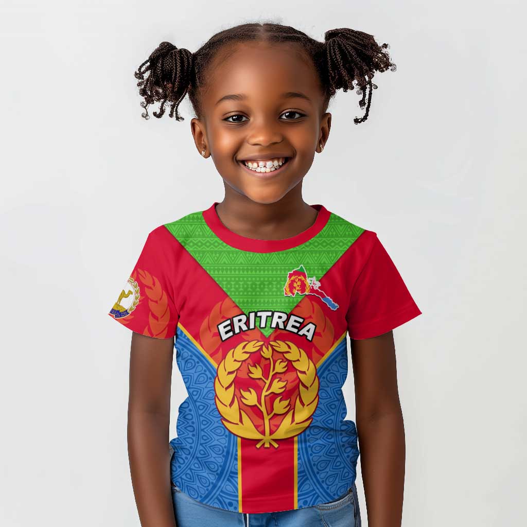 Custom Eritrea Kid T shirt with Eritrean Emblem Flag and African Pattern Design