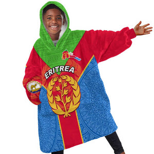 Custom Eritrea KId Wearable Blanket Hoodie with Eritrean Emblem Flag and African Pattern Design