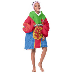 Custom Eritrea KId Wearable Blanket Hoodie with Eritrean Emblem Flag and African Pattern Design