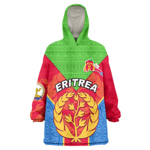 Custom Eritrea Kid Wearable Blanket Hoodie with Eritrean Emblem Flag and African Pattern Design LT01