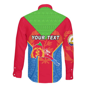 Custom Eritrea Long Sleeve Button Shirt with Eritrean Emblem Flag and African Pattern Design