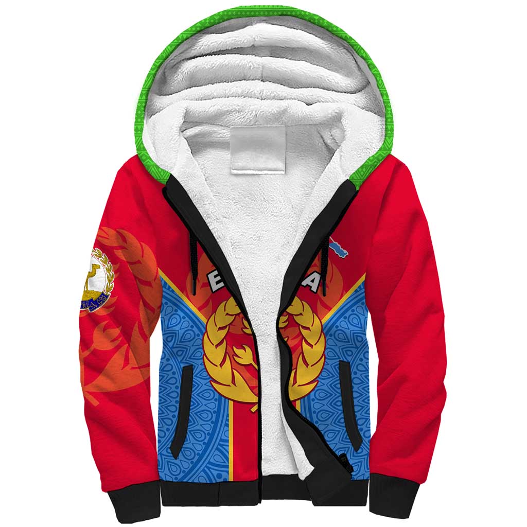 Custom Eritrea Sherpa Hoodie with Eritrean Emblem Flag and African Pattern Design