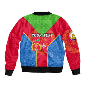 Custom Eritrea Sleeve Zip Bomber Jacket with Eritrean Emblem Flag and African Pattern Design