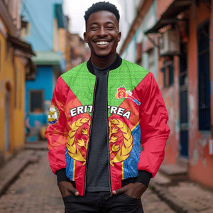 Custom Eritrea Sleeve Zip Bomber Jacket with Eritrean Emblem Flag and African Pattern Design