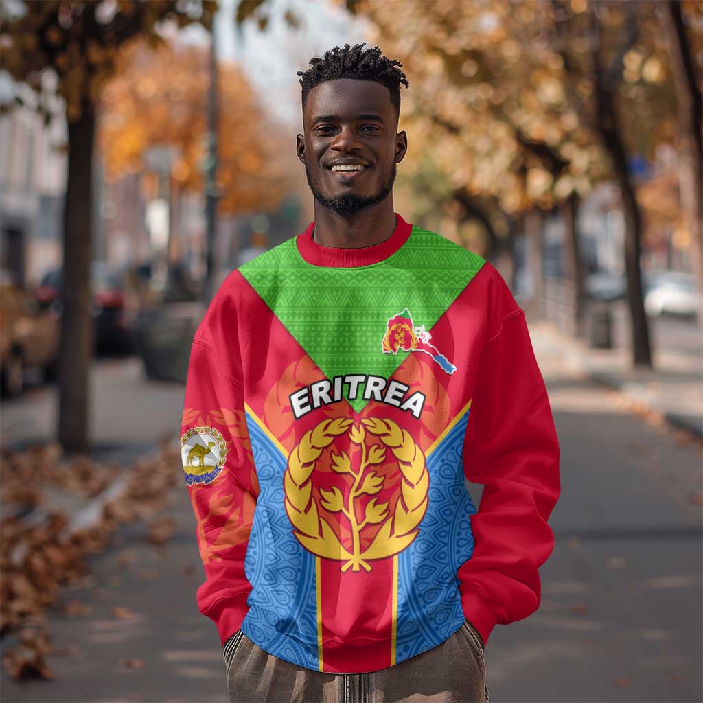 Custom Eritrea Sweatshirt with Eritrean Emblem Flag and African Pattern Design