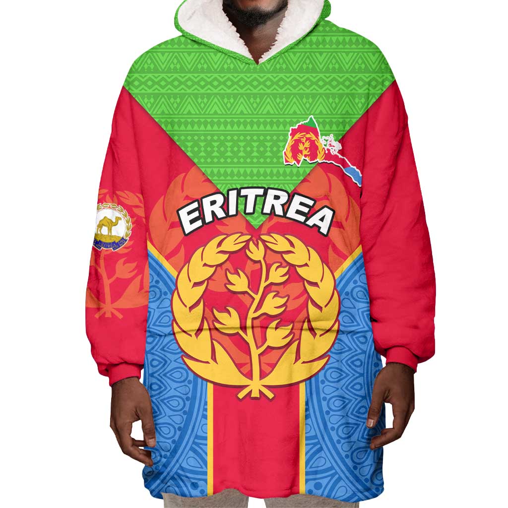 Custom Eritrea Wearable Blanket Hoodie with Eritrean Emblem Flag and African Pattern Design