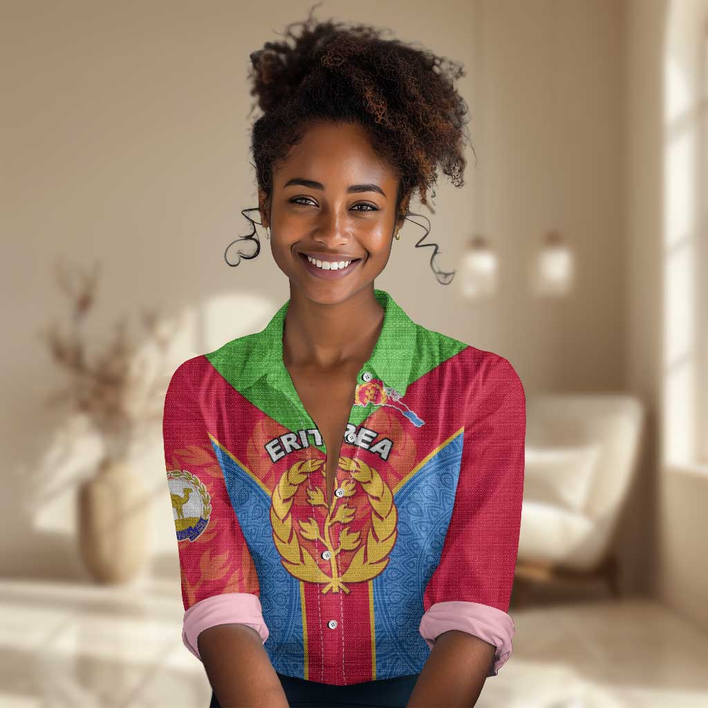 Custom Eritrea Women Casual Shirt with Eritrean Emblem Flag and African Pattern Design