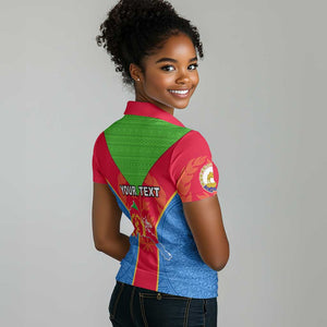 Custom Eritrea Women Polo Shirt with Eritrean Emblem Flag and African Pattern Design LT01