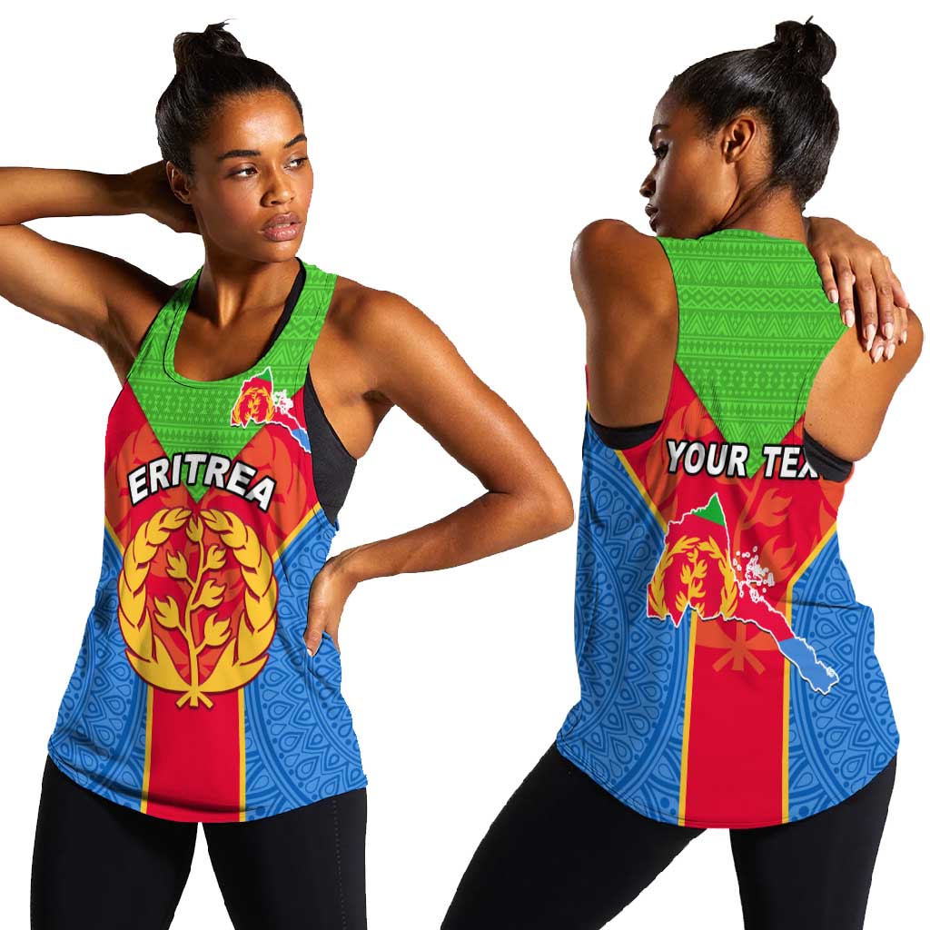 Custom Eritrea Women Racerback Tank with Eritrean Emblem Flag and African Pattern Design