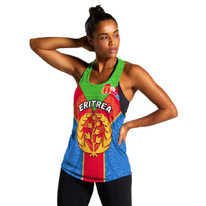 Custom Eritrea Women Racerback Tank with Eritrean Emblem Flag and African Pattern Design