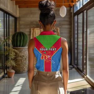 Custom Eritrea Women Sleeveless Polo Shirt with Eritrean Emblem Flag and African Pattern Design