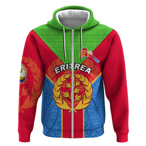 Custom Eritrea Zip Hoodie with Eritrean Emblem Flag and African Pattern Design