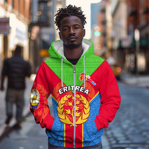 Custom Eritrea Zip Hoodie with Eritrean Emblem Flag and African Pattern Design