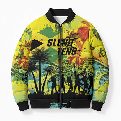 Personalized Jamaica Sleng Teng Riddim Bomber Puffer Jacket Booyaka Booyaka