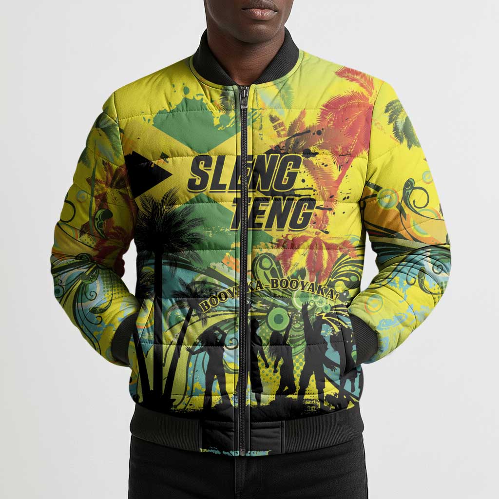 Personalized Jamaica Sleng Teng Riddim Bomber Puffer Jacket Booyaka Booyaka