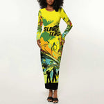 Personalized Jamaica Sleng Teng Riddim Long Sleeve Bodycon Dress Booyaka Booyaka - African Pride