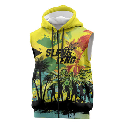 Personalized Jamaica Sleng Teng Riddim Sleeveless Zip Hoodie Booyaka Booyaka - African Pride
