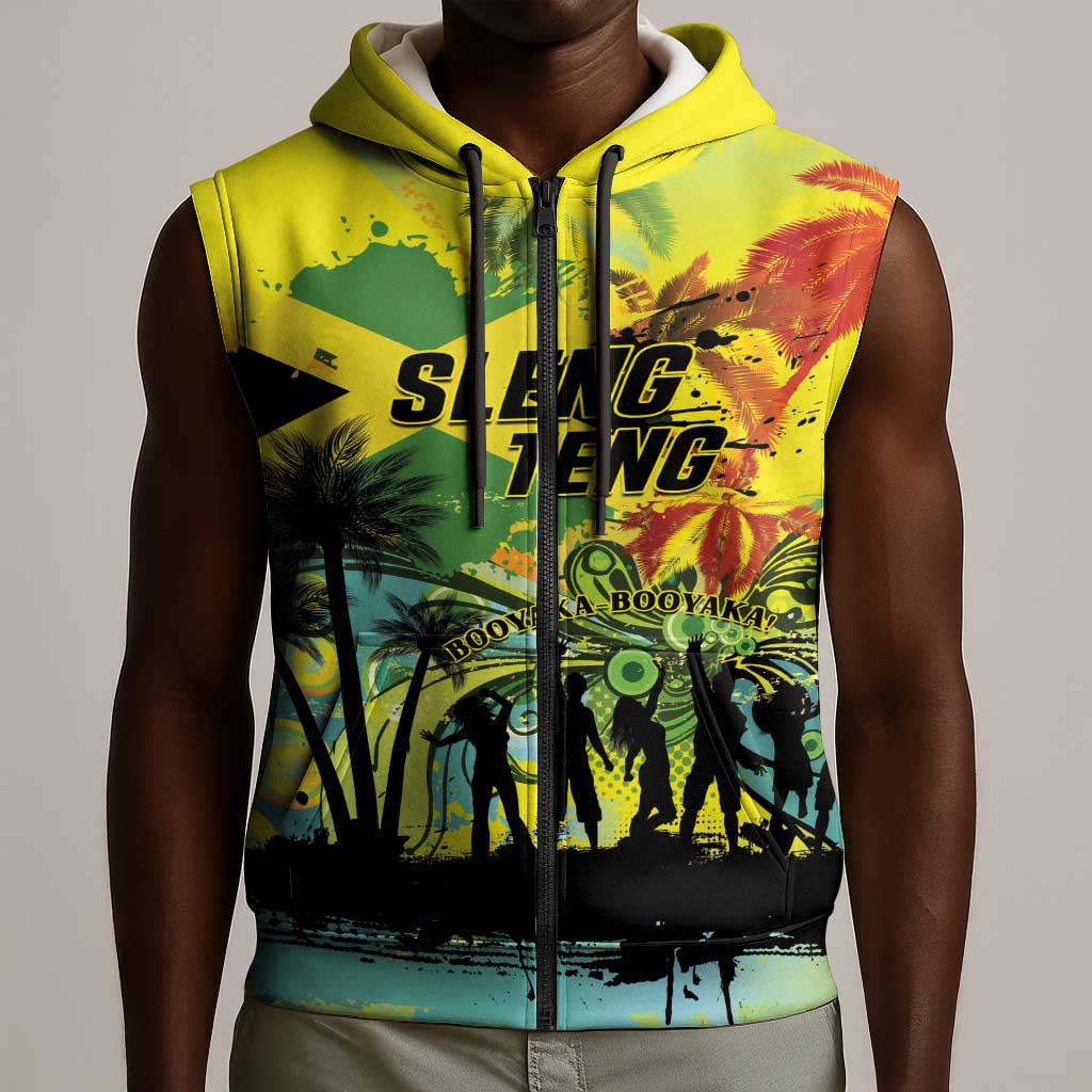 Personalized Jamaica Sleng Teng Riddim Sleeveless Zip Hoodie Booyaka Booyaka - African Pride