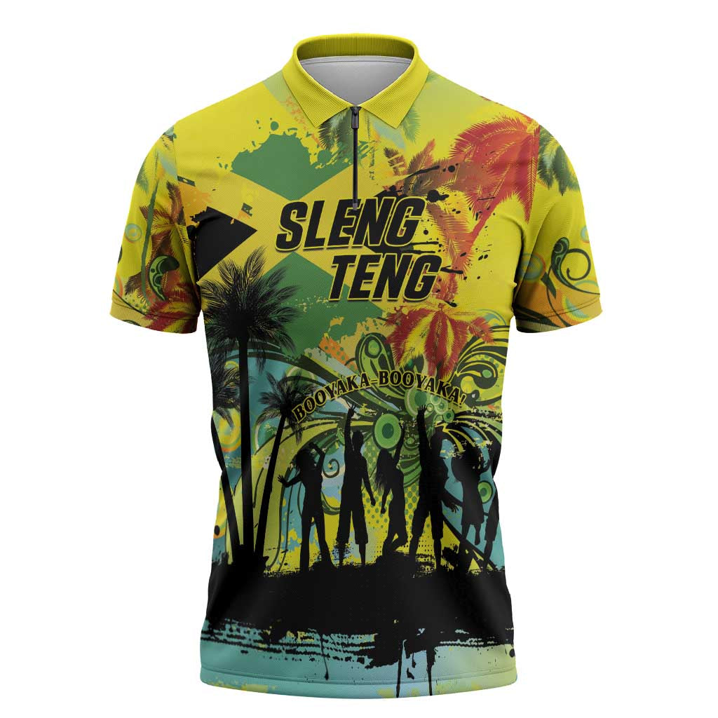 Personalized Jamaica Sleng Teng Riddim Zipper Polo Shirt Booyaka Booyaka