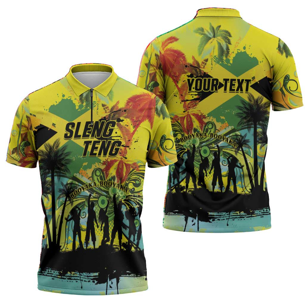 Personalized Jamaica Sleng Teng Riddim Zipper Polo Shirt Booyaka Booyaka