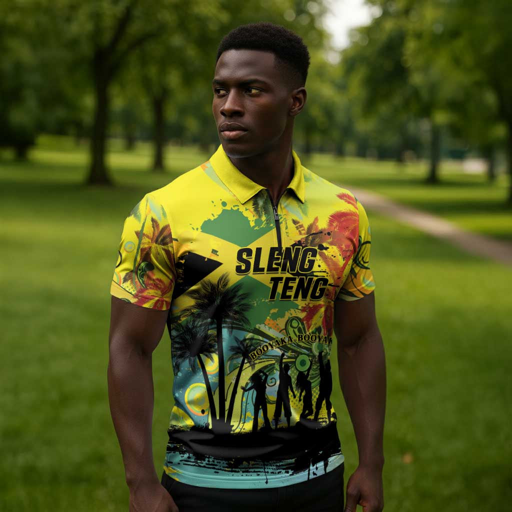 Personalized Jamaica Sleng Teng Riddim Zipper Polo Shirt Booyaka Booyaka