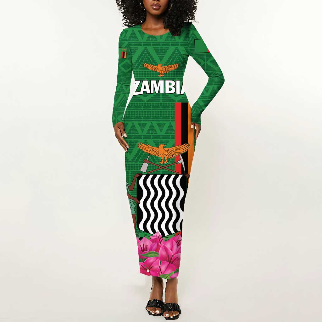 Personalized Icitungu ca Zambia Long Sleeve Bodycon Dress Africa Bougainvillea