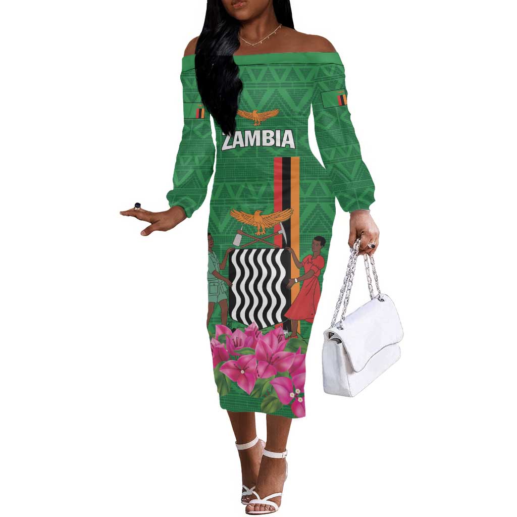 Personalized Icitungu ca Zambia Off The Shoulder Long Sleeve Dress Africa Bougainvillea