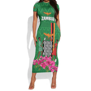 Personalized Icitungu ca Zambia Short Sleeve Bodycon Dress Africa Bougainvillea