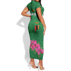 Personalized Icitungu ca Zambia Short Sleeve Bodycon Dress Africa Bougainvillea