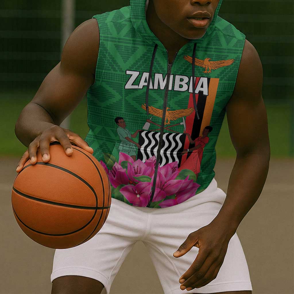 Personalized Icitungu ca Zambia Sleeveless Zip Hoodie Africa Bougainvillea - African Pride