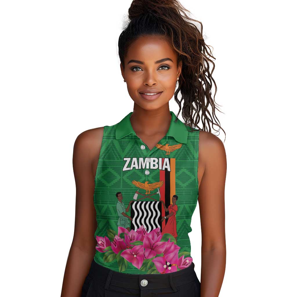 Personalized Icitungu ca Zambia Women Sleeveless Polo Shirt Africa Bougainvillea