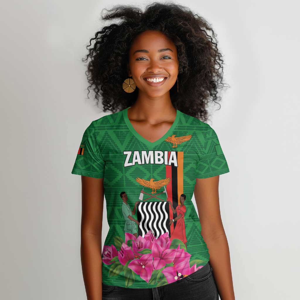 Personalized Icitungu ca Zambia Women V-Neck T-Shirt Africa Bougainvillea