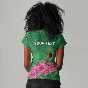 Personalized Icitungu ca Zambia Women V-Neck T-Shirt Africa Bougainvillea