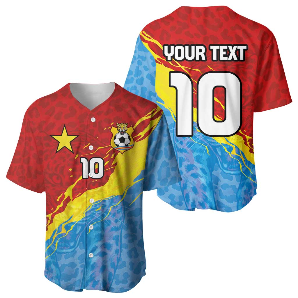 Custom DR Congo Leopards Football Baseball Jersey Abstract Leopard Pattern With National Colors And Crest