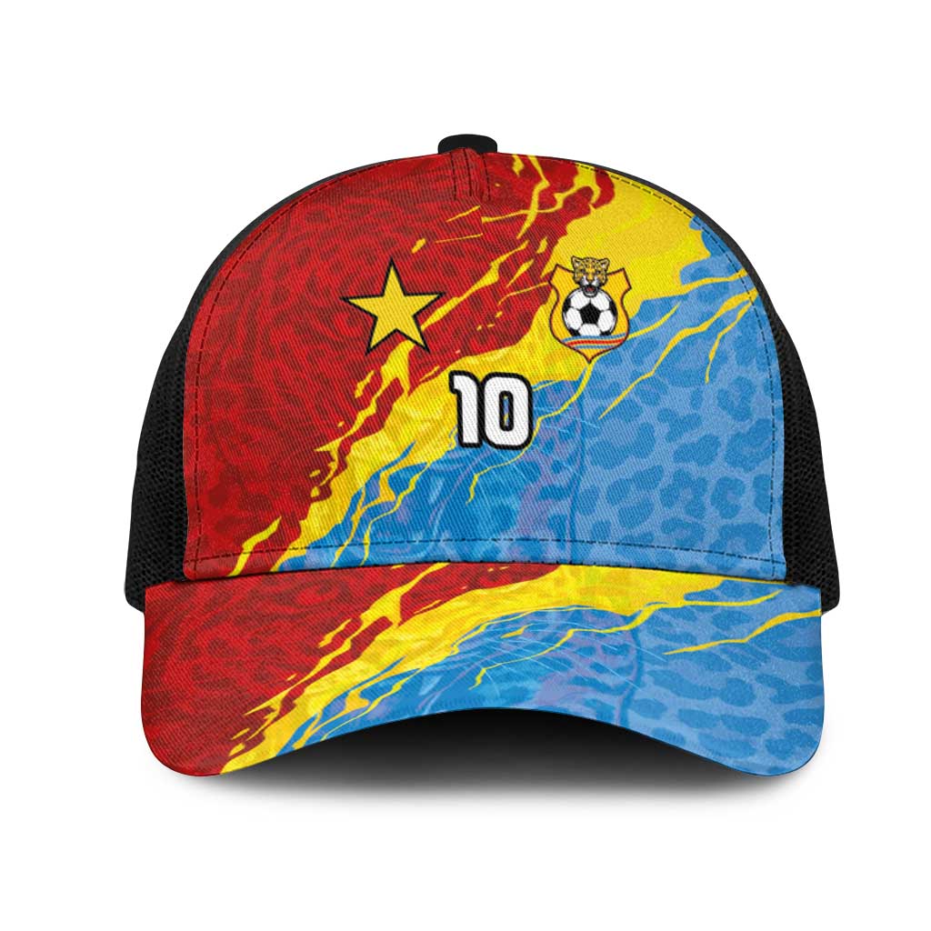 Custom DR Congo Leopards Football Baseball Net Cap Abstract Leopard Pattern With National Colors And Crest