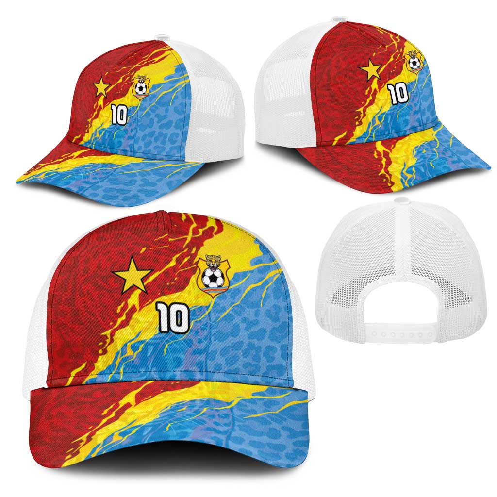 Custom DR Congo Leopards Football Baseball Net Cap Abstract Leopard Pattern With National Colors And Crest