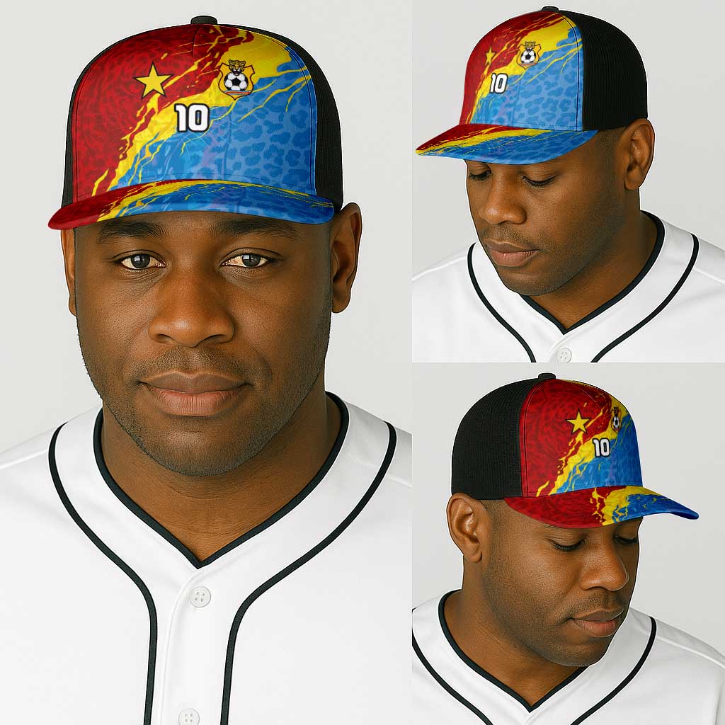 Custom DR Congo Leopards Football Baseball Net Cap Abstract Leopard Pattern With National Colors And Crest