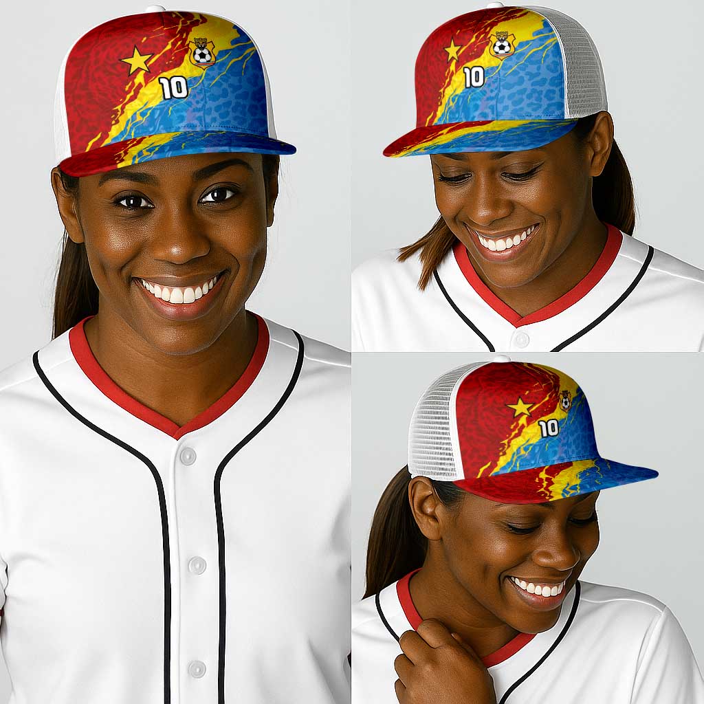 Custom DR Congo Leopards Football Baseball Net Cap Abstract Leopard Pattern With National Colors And Crest
