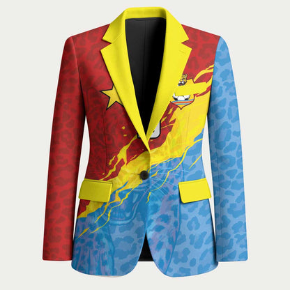 Custom DR Congo Leopards Football Blazer Abstract Leopard Pattern With National Colors And Crest