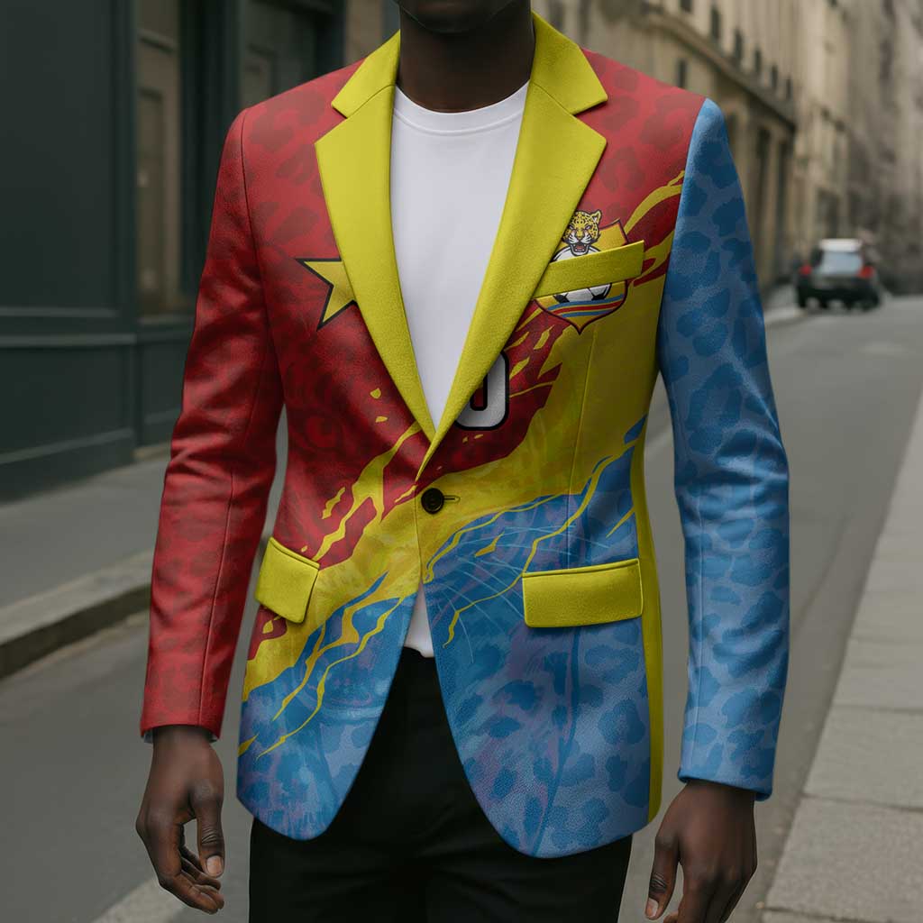 Custom DR Congo Leopards Football Blazer Abstract Leopard Pattern With National Colors And Crest