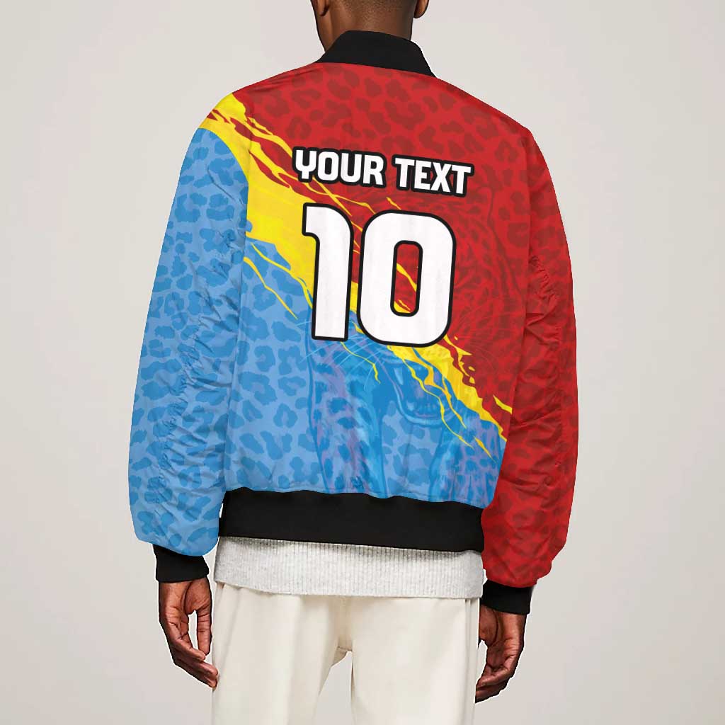Custom DR Congo Leopards Football Bomber Jacket Abstract Leopard Pattern With National Colors And Crest
