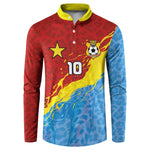 Custom DR Congo Leopards Football Button Sweatshirt Abstract Leopard Pattern With National Colors And Crest